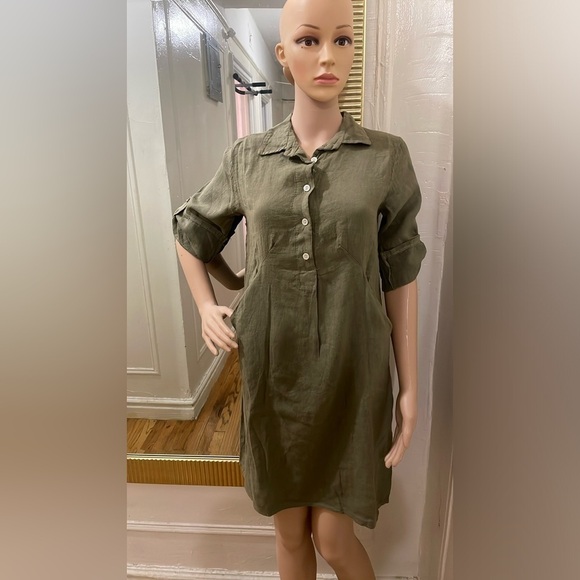 Dresses & Skirts - Elena Baldi's Olive Green Linen Shirt